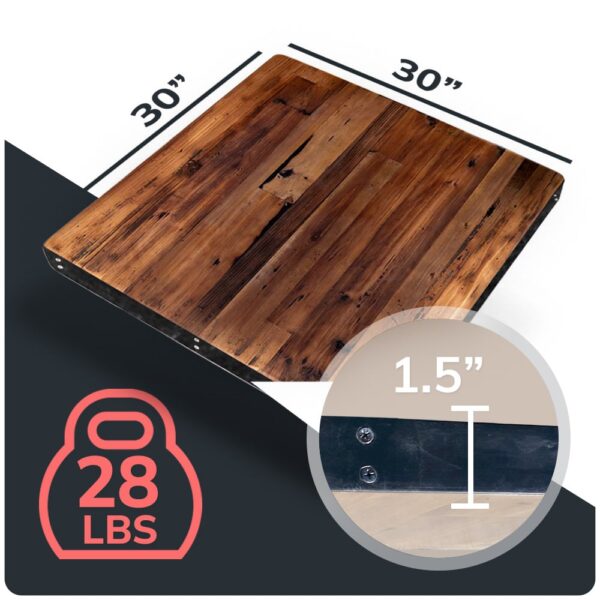 Reclaimed wood table top 30x30 metal edge