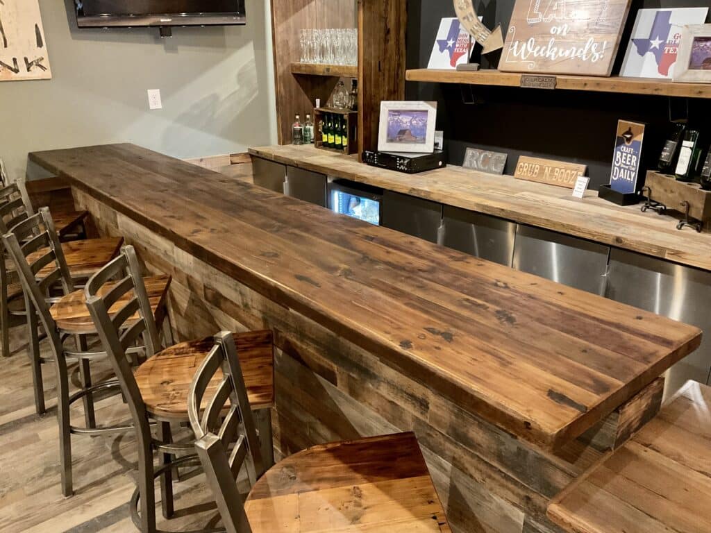 Rustic Barnwood Bar  Reclaimed wood bars, Barn wood, Wood bar