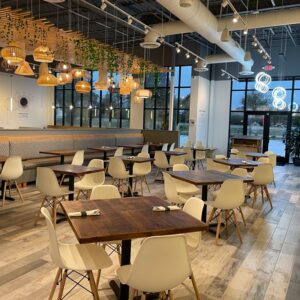 Reclaimed wood restaurant table