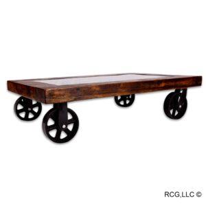Reclaimed Wood Coffee Table with Metal Casters