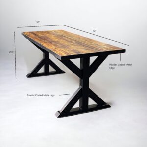 Metal Edge Reclaimed Wood Dinning Table With Base