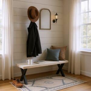 Rustic Charm White Wash Reclaimed Wood Bench