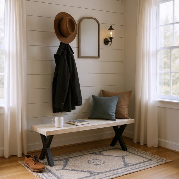 Rustic Charm White Wash Reclaimed Wood Bench