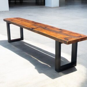 Reclaimed Wood Square Metal Leg Bench