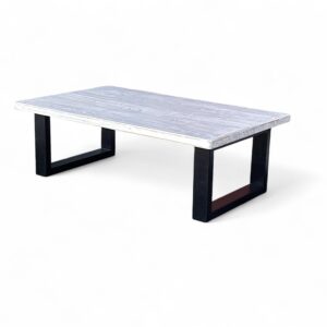 White Reclaimed Wood Chunky Metal Leg Coffee Table