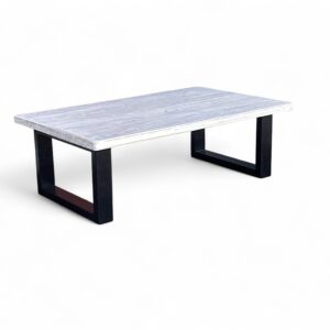 White Reclaimed Wood Chunky Metal Leg Coffee Table