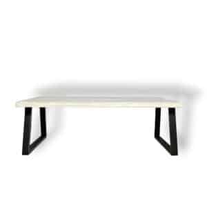 White Reclaimed Wood Angled Trapezoid Metal Leg Coffee Table