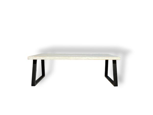 White Reclaimed Wood Angled Trapezoid Metal Leg Coffee Table