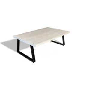 White Reclaimed Wood Angled Trapezoid Metal Leg Coffee Table