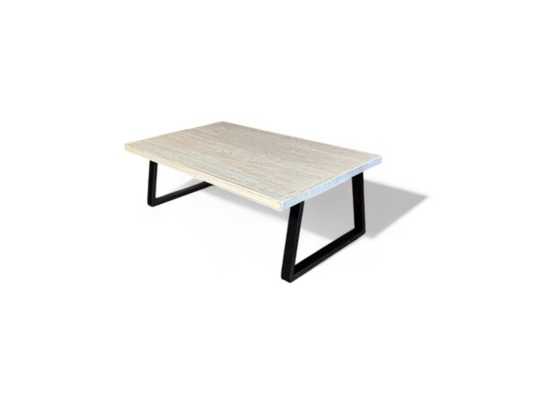 White Reclaimed Wood Angled Trapezoid Metal Leg Coffee Table