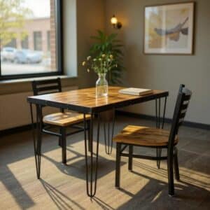 Loftline Reclaimed Wood Dining Set with Metal Edge & Hairpin Legs