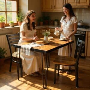 Loftline Reclaimed Wood Dining Set with Metal Edge & Hairpin Legs